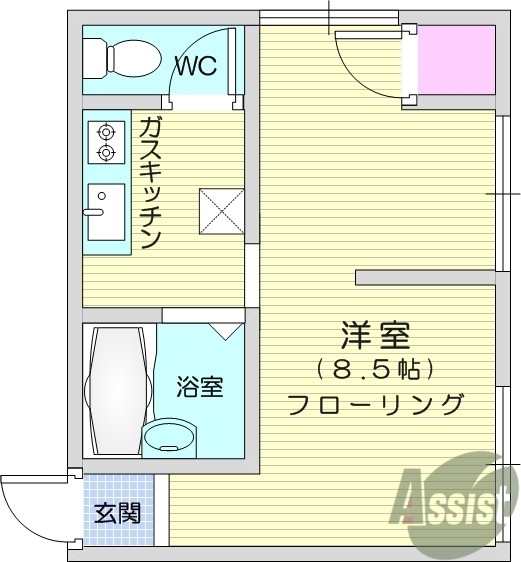 室内物干し竿、バス・トイレ別、給湯、室内洗濯機置