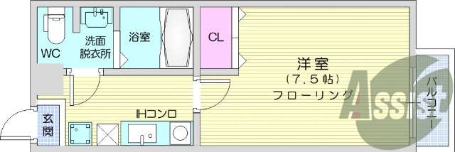 1K、エアコン、独立洗面、収納、バルコニー