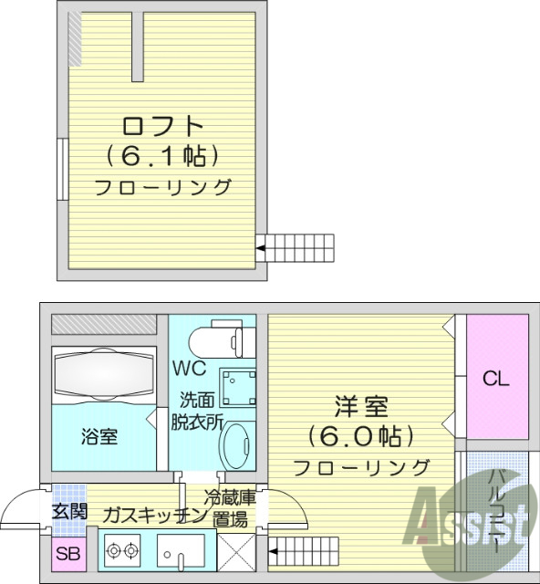 1K、ロフト付、バルコニー、エアコン、ウォッシュレット