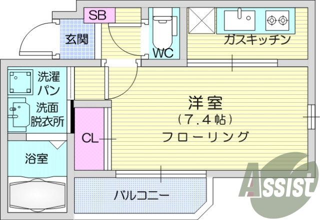 1Ｋ、エアコン、室内洗濯機置場、トイレ浴室別、クローゼット