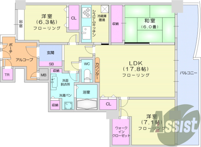 3LDK、追い焚き、食器洗浄乾燥機、浴室乾燥