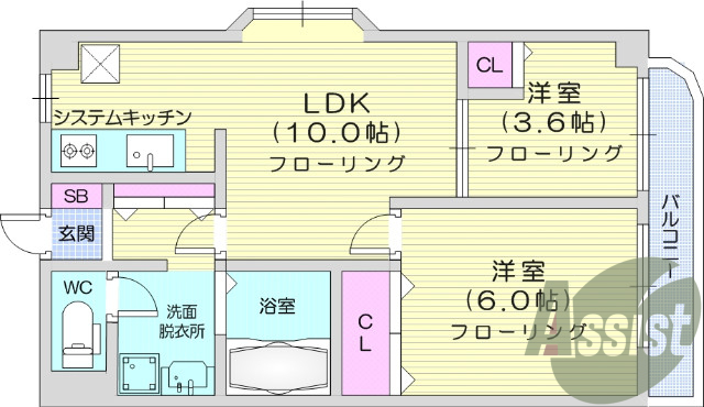 2ＬＤＫ、システムキッチン、モニター付インターホン、エアコン