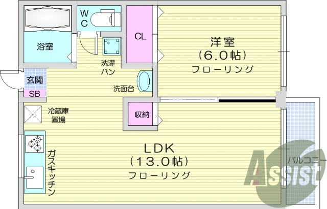 1LDK・バストイレ別・独立洗面台・追い焚き