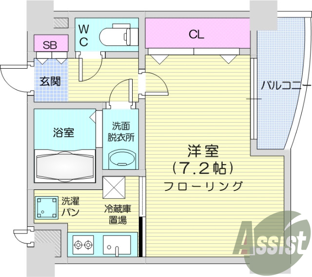 1K、システムキッチン、シャンプードレッサー