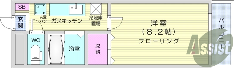 1K、バストイレ別、TVモニター付インターホン