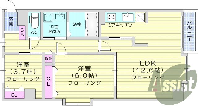 2ＬＤＫ、システムキッチン、オートロック、独立洗面