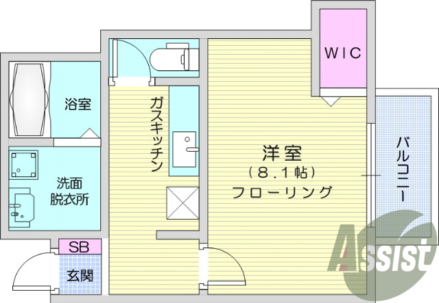１K、バルコニー、エアコン、TV付インターホン