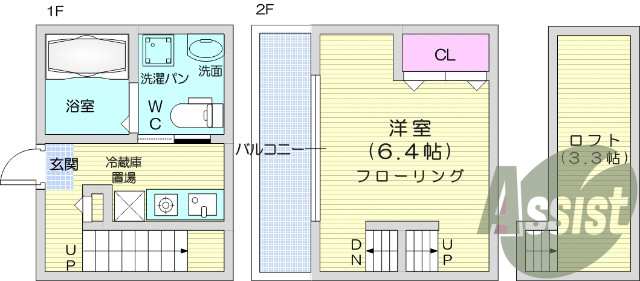 1K、メゾネット、エアコン、シャンプードレッサー