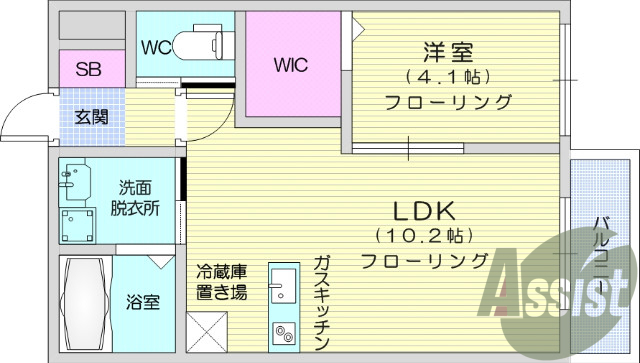 1LDK、ウォークインCL、カウンターキッチン、ペット相談可