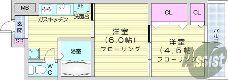 ２K、バス・トイレ別、ペット相談、クローゼット、エアコン