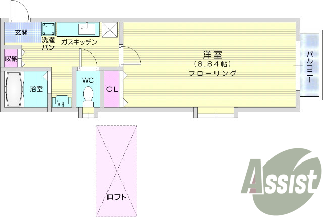 １K、南西向き、バストイレ別、日当たり良好、インターホン有り