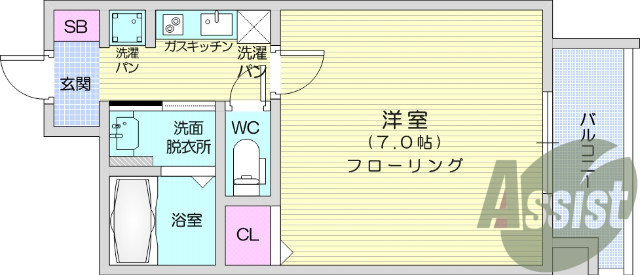 1K　角部屋です。バストイレ別・追い炊き機能付きで快適です。
