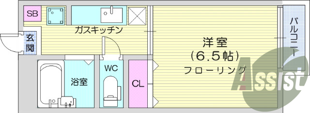 1Ｋ、バストイレ別、エアコン、クローゼット、バルコニー