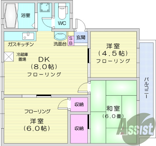 3DK、B・T別、ウォシュレット、シャンプードレッサー