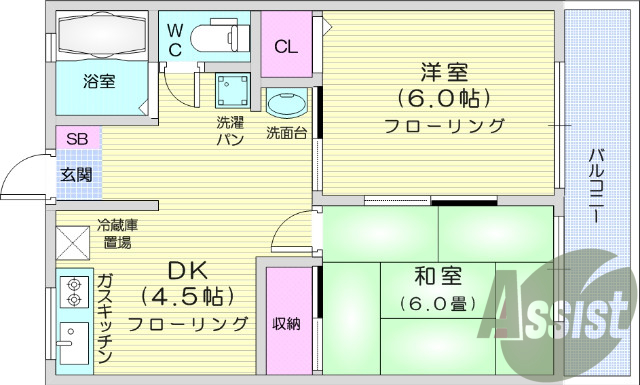 2DK、独立洗面台、ウォシュレット付き、クローゼット