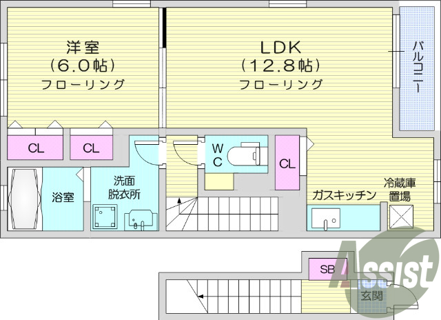 1ＬＤＫ、浴室乾燥、追い焚き、洗面化粧台、バルコニー