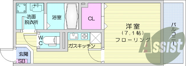 1K、角部屋、BS共聴、オートロック、浴室乾燥機、追焚機能