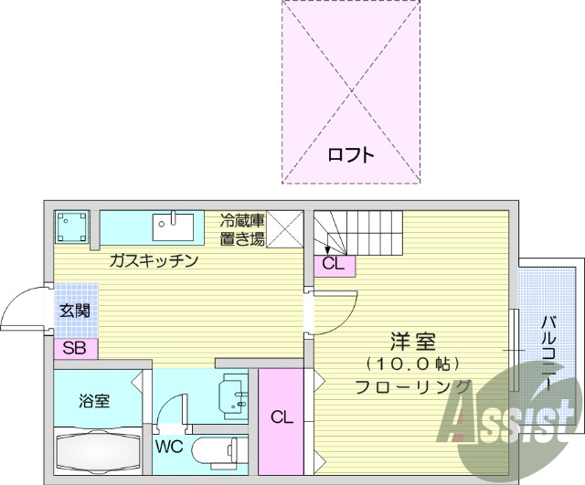 1K、エアコン、モニターインターホン、バストイレ別