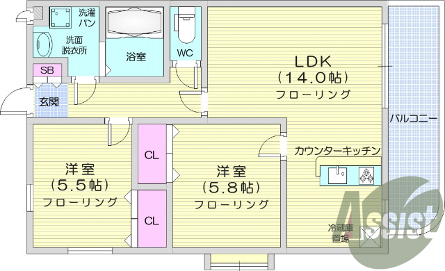 ２LDK、オートロック、システムキッチン、シャワートイレ
