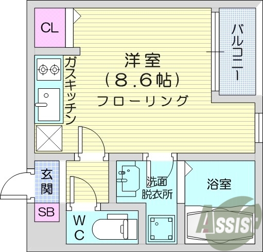 1Ｒ、オートロック、洗面化粧台、浴室テレビ、浴室乾燥