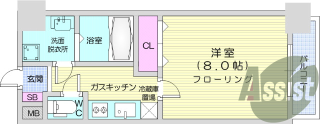 1K、バストイレ別、独立洗面台、モニター付きインターホン