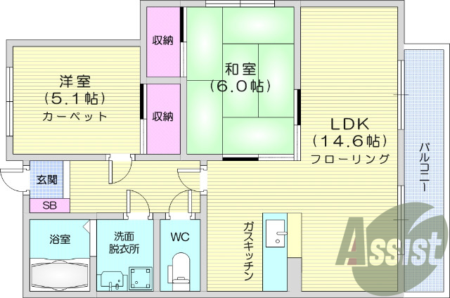 ２LDK、追い焚き機能、バルコニー、角部屋、ウォシュレット