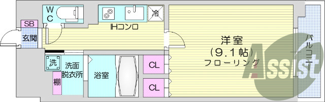１K、浴室乾燥、エアコン、IHシステムキッチン、オートロック