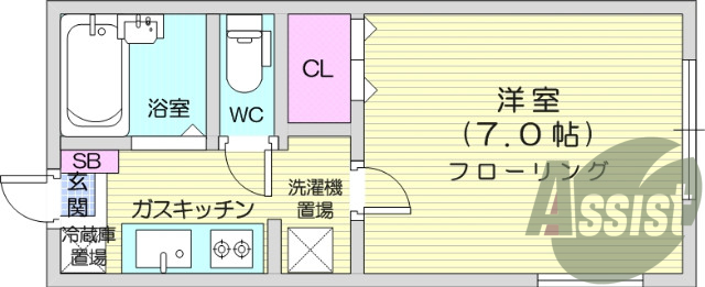 1Ｋ、バストイレ別、エアコン、室内洗濯機置き場