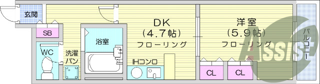 1ＤＫ、ＩＨつき、収納充実、バストイレ別