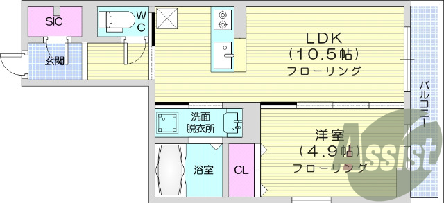 1LDK、オートロック、都市ガス、IHシステムキッチン