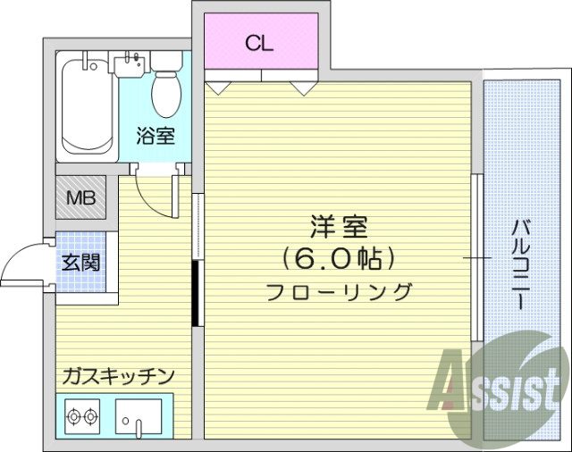 １Ｋ、クローゼット、給湯、キッチン、玄関