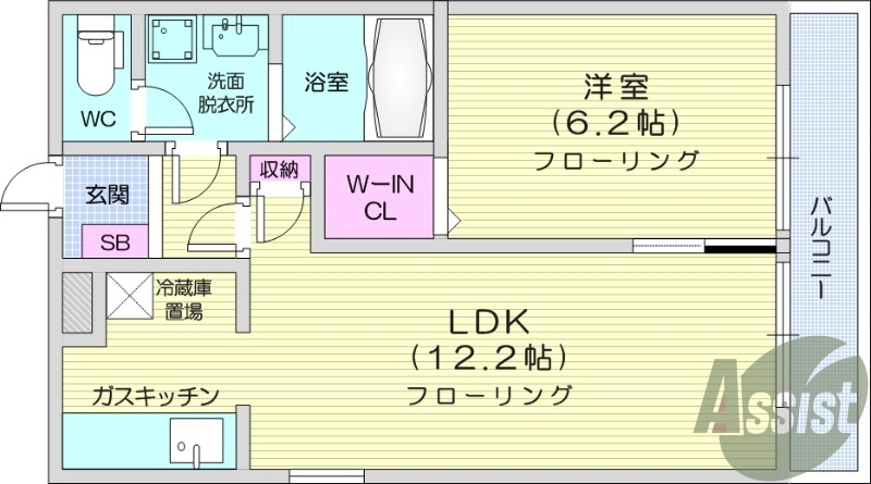 1LDK、オートロック、バストイレ別、TVインターホン