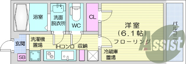 1K、家具家電付き、角部屋、モニタ付インターホン。