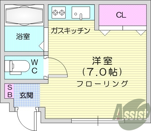 ワンルーム、エアコン、風呂トイレ別、クローゼット