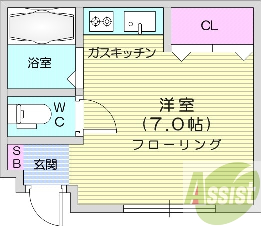 ワンルーム、エアコン、風呂トイレ別、クローゼット