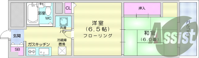 ２K・バストイレ別・室内洗濯機置場・エアコン