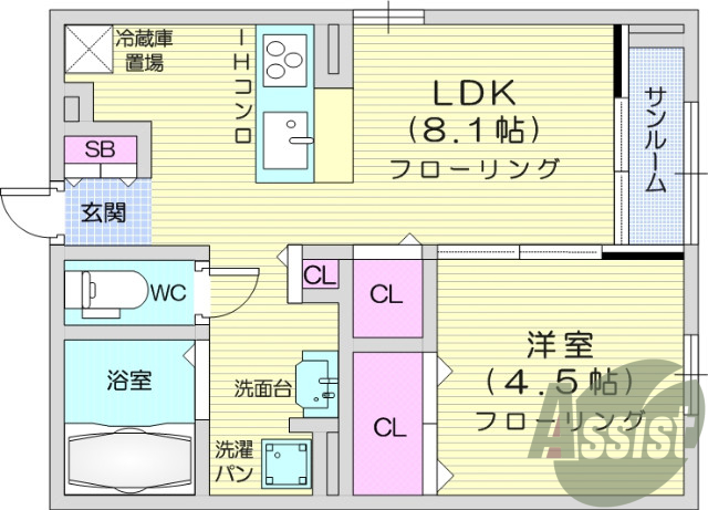 1LDK、エアコン、モニター付きインターホン