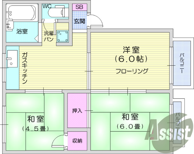 ３DK、、追焚機能、温水洗浄便座、バス・トイレ別