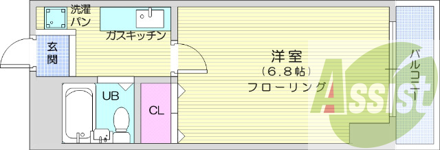 1K・洗面台・バス、トイレ同室・シャワー