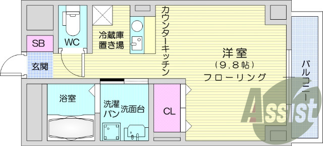 1Ｒ、追い焚き、独立洗面台、浴室乾燥機、エアコン