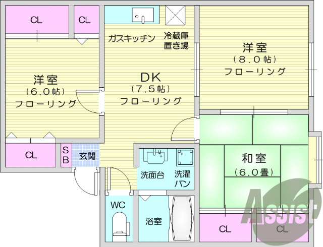 3DK、追い焚き機能、独立洗面台、シューズボックス