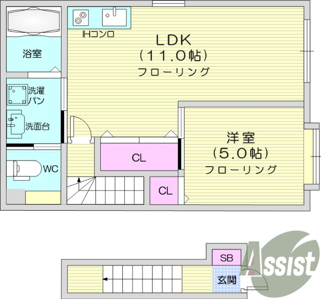 1LDK、モニター付きインターホン、エアコン