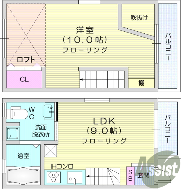 １LDK、オール電化、バストイレ別、システムキッチン