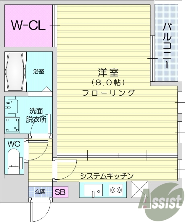 1k、西向き、ウォークインクローゼット、家電付き、定期借家