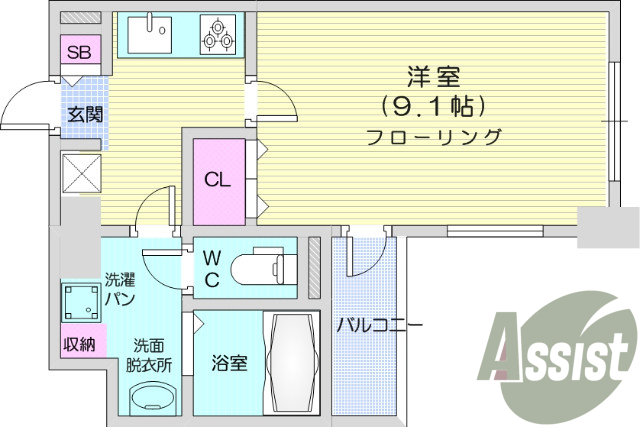 1K、エアコン、モニター付きインターホン
