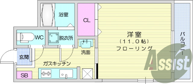1K、クローゼット、洗面、セパレート、エアコン