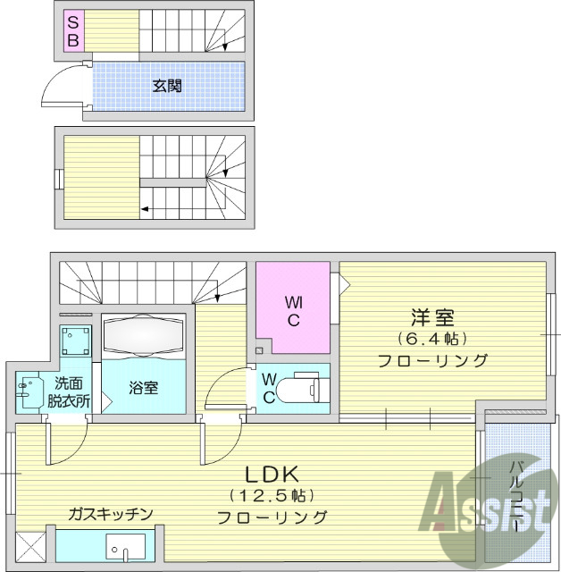 1LDK、追い焚き、温水洗浄便座、浴室乾燥