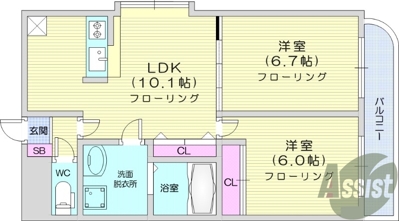 ２LDK、オートロック、独立洗面台、収納充実