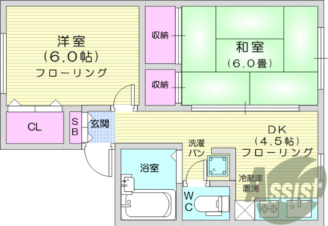 2K、エアコン、バストイレ別、フローリング
