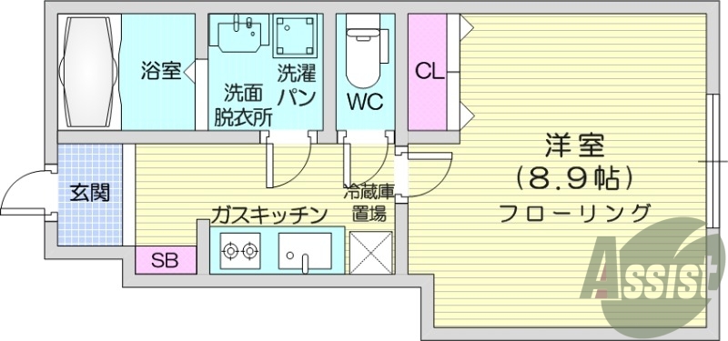 1K、エアコン、バストイレ別、インターネット無料